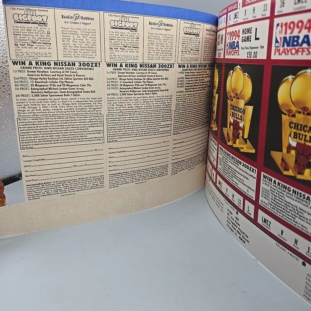 1994 Chicago‎ Bulls Ticket Book 10 Playoff Ticket NBA RARE Jordan 90s Pippen
